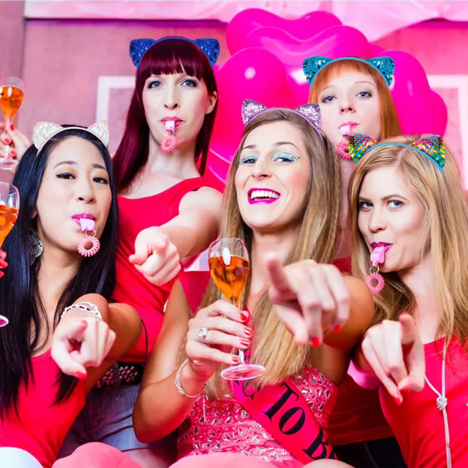 COCIDE 12Pcs Cat Ears Headbands Set with Sequins for Girls - Birthday Party, Halloween Hair Accessories and Favors - Image 3