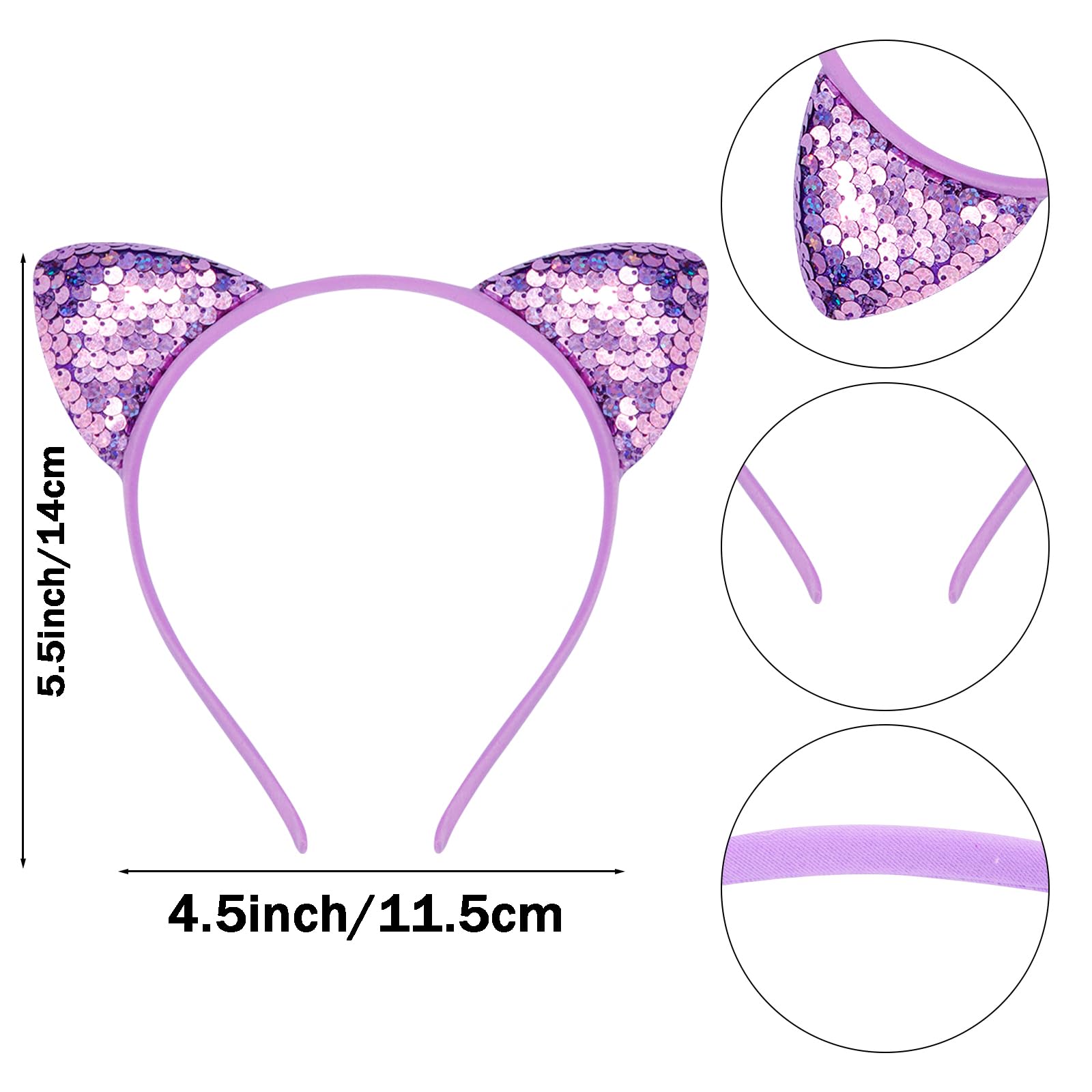 COCIDE 12Pcs Cat Ears Headbands Set with Sequins for Girls - Birthday Party, Halloween Hair Accessories and Favors - Image 5