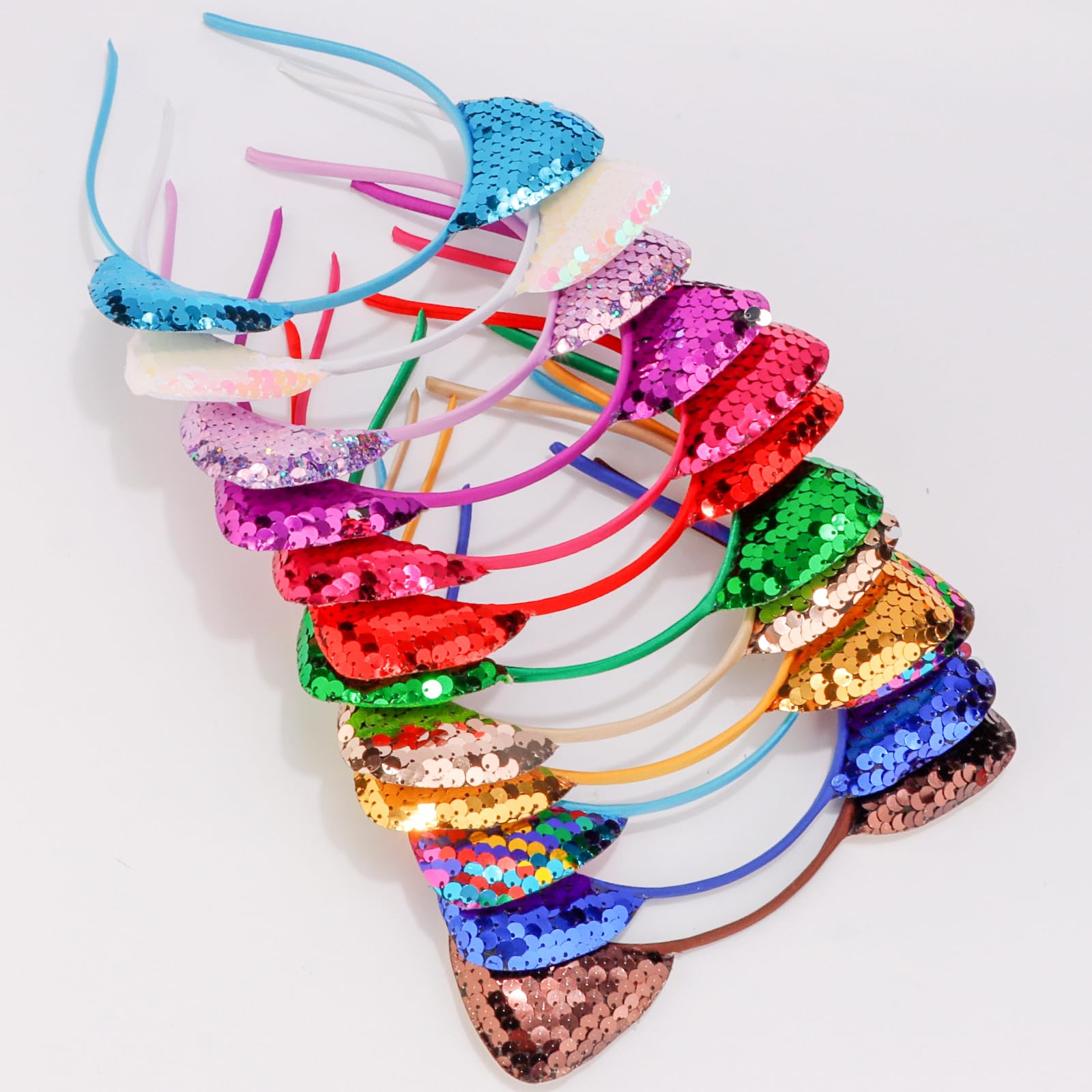 COCIDE 12Pcs Cat Ears Headbands Set with Sequins for Girls - Birthday Party, Halloween Hair Accessories and Favors - Image 6