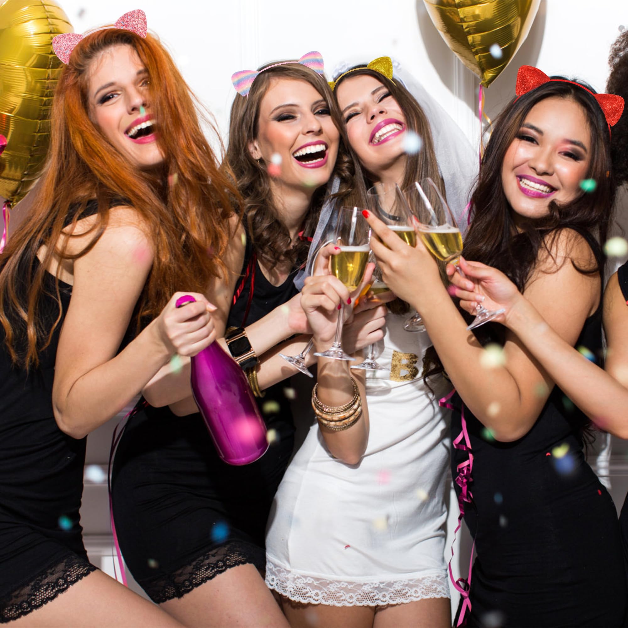 COCIDE 12Pcs Cat Ears Headbands Set with Sequins for Girls - Birthday Party, Halloween Hair Accessories and Favors - Image 3