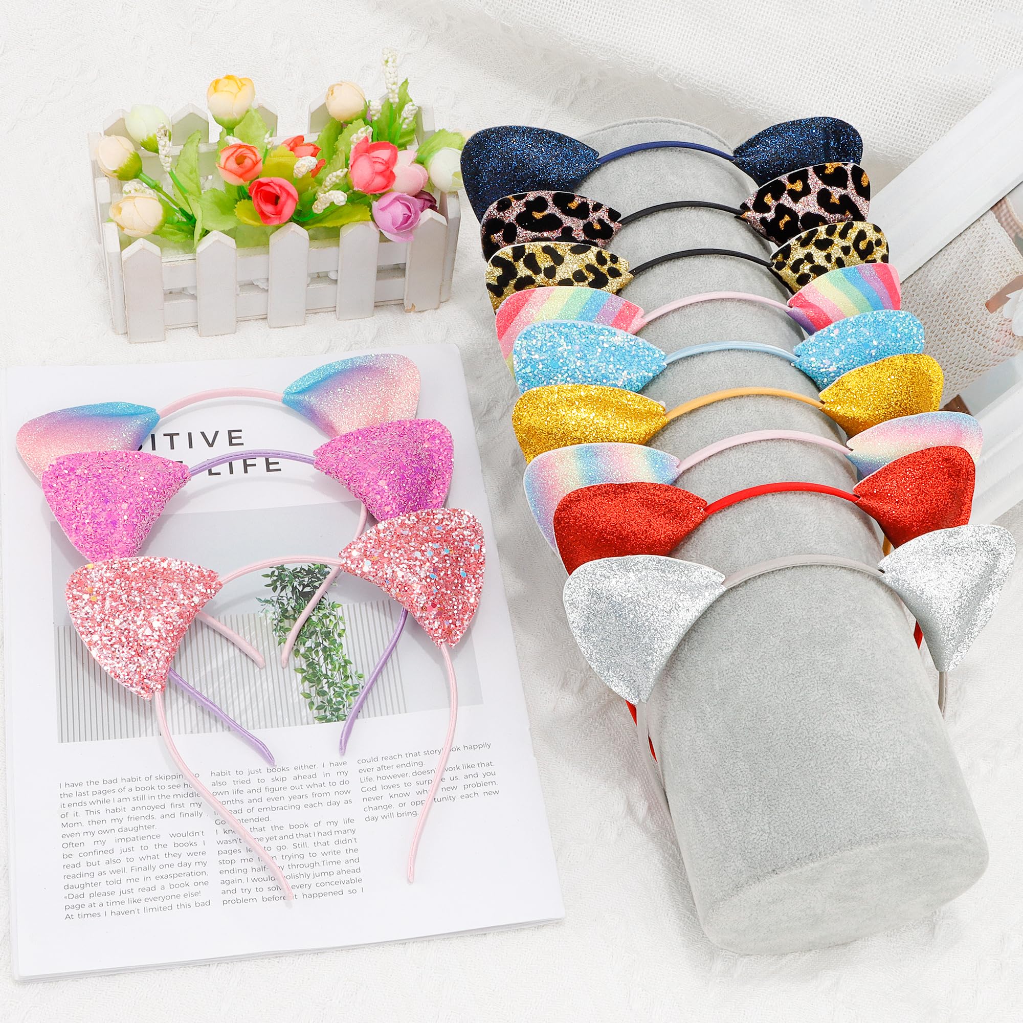 COCIDE 12Pcs Cat Ears Headbands Set with Sequins for Girls - Birthday Party, Halloween Hair Accessories and Favors - Image 5
