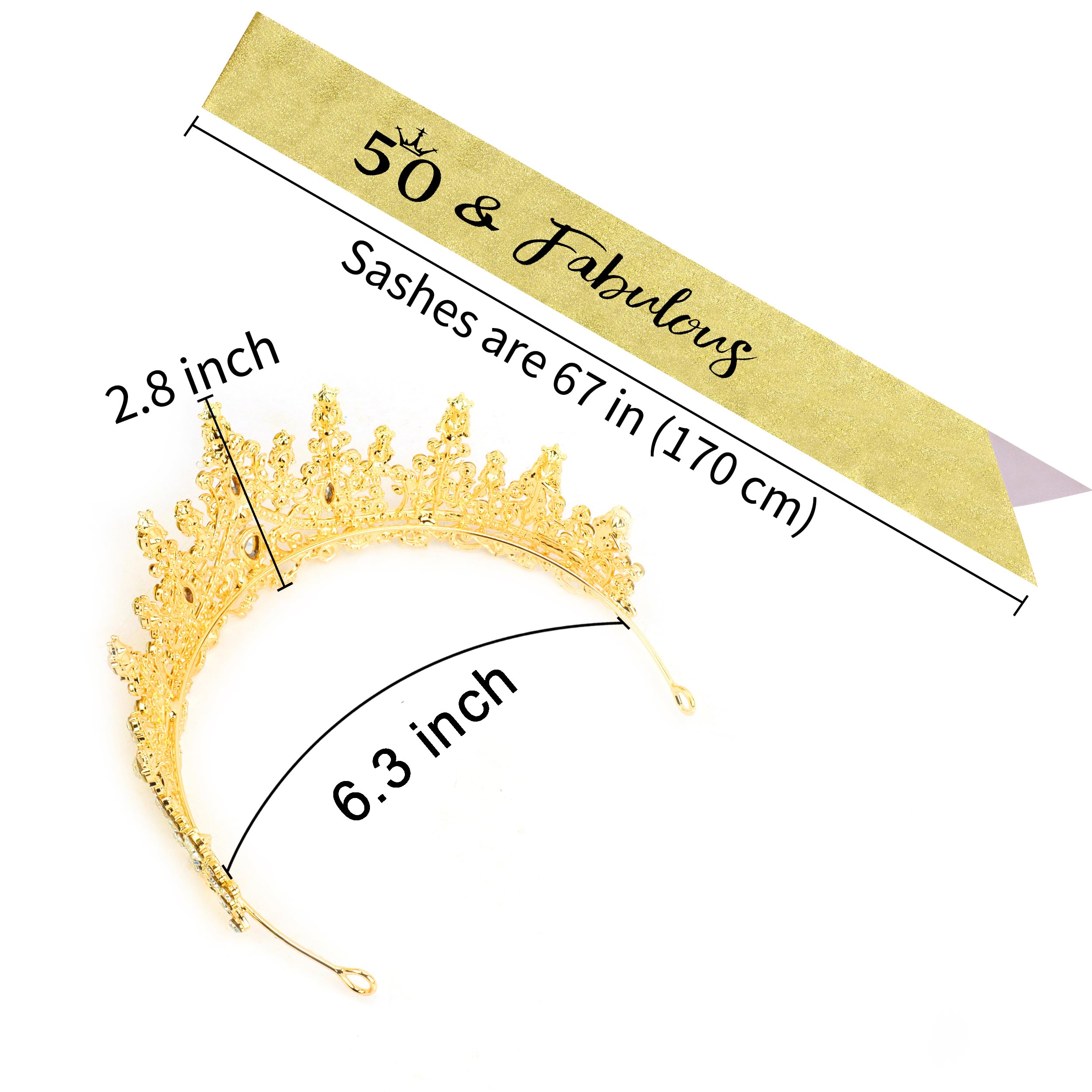 COCIDE 50th Birthday Sash for Women + 50th Crown for Women + Pearl Pin - 50 & Fabulous Sashes Tiara Hair Accessories Gifts Party Decorations & Favors (50th Sash&Tiara&Pin, Gold, One Size) - Image 5