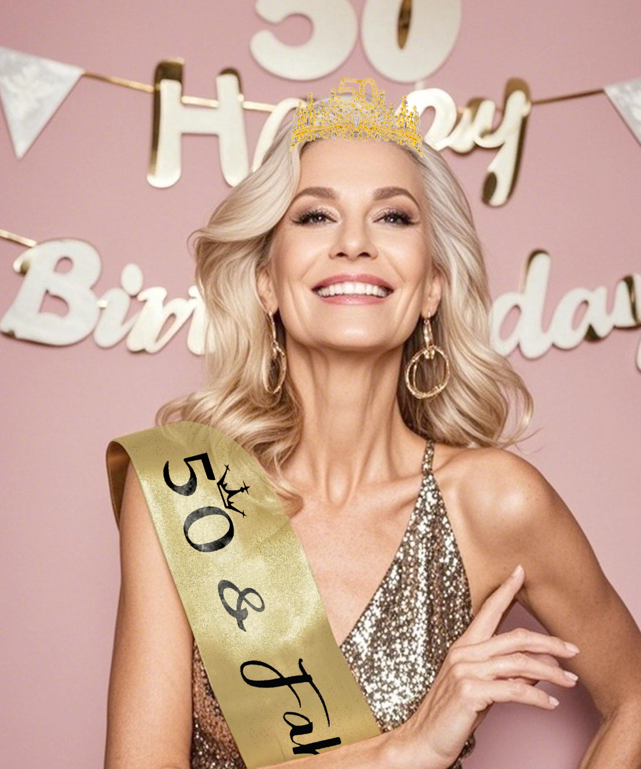 COCIDE 50th Birthday Sashes, Crowns, and Decorations - Sash, Tiaras Set for Women and Girls, Party Favor Supplies - Image 3