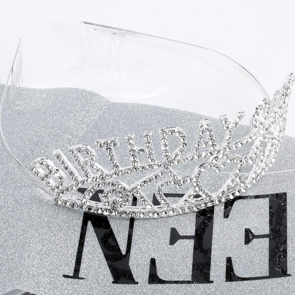 COCIDE Birthday Sash for Girls Silver Tiara and Crowns for Women Birthday Decorations Set Gift for Her Rhinestone Headband Crystal Hair Accessories for Cake Toppers Birth Hairpiece Hair Band for Party - Image 4