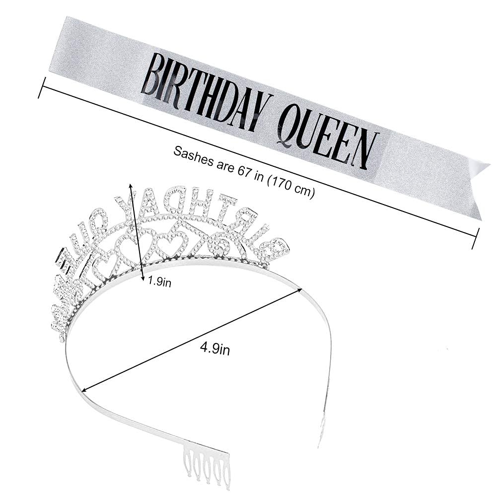 COCIDE Birthday Sash for Girls Silver Tiara and Crowns for Women Birthday Decorations Set Gift for Her Rhinestone Headband Crystal Hair Accessories for Cake Toppers Birth Hairpiece Hair Band for Party - Image 6