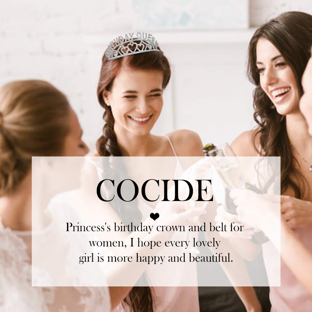 COCIDE Birthday Sash for Girls Silver Tiara and Crowns for Women Birthday Decorations Set Gift for Her Rhinestone Headband Crystal Hair Accessories for Cake Toppers Birth Hairpiece Hair Band for Party - Image 7