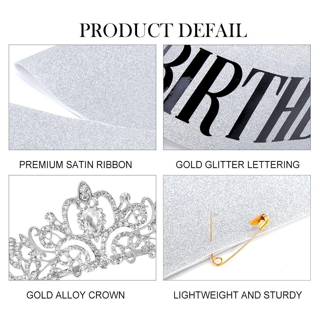 COCIDE Birthday Sash & Tiara Set - Rhinestone Tiara & Sash for Women's Birth Party Decoration Kit - Image 6