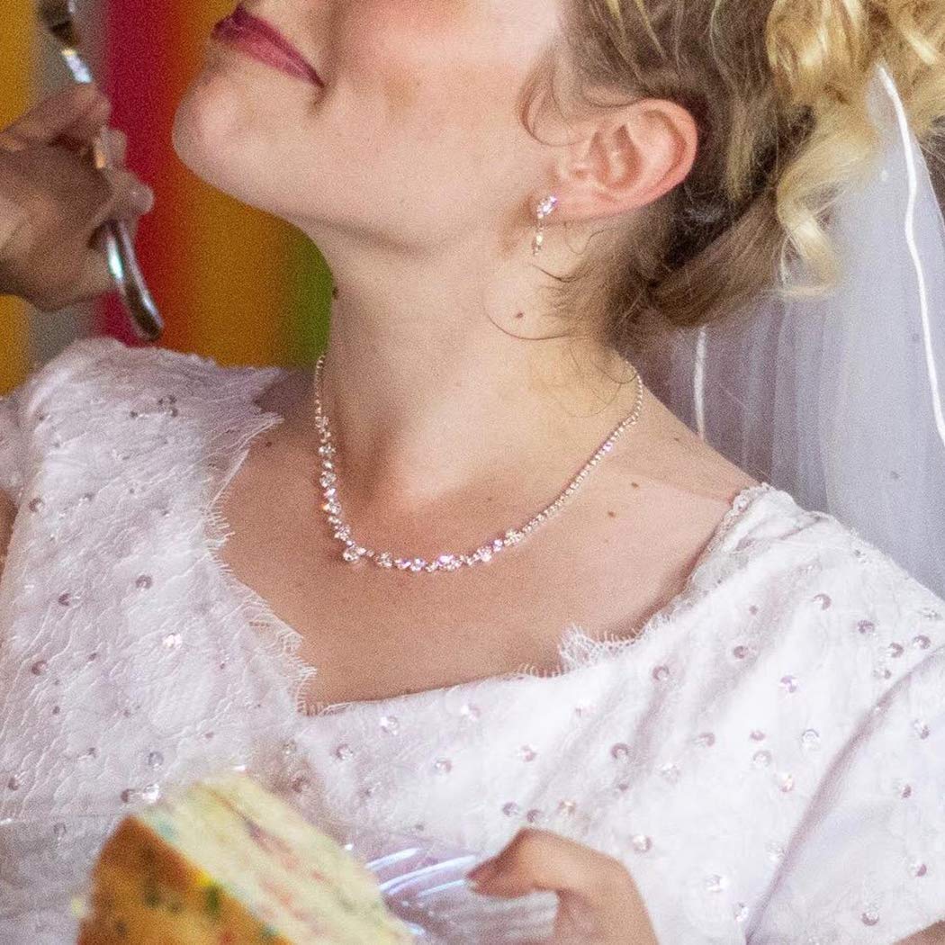 COCIDE Bride Jewelry Set Silver Crystal Wedding Necklace Earrings Bridal Rhinestone Teardrop Pendant Accessories for Women and Bridesmaids (3 piece set - 2 earrings and 1 necklace) - Image 3