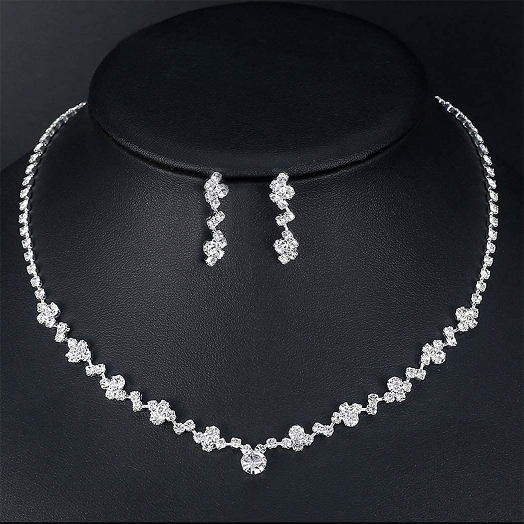 COCIDE Bride Jewelry Set Silver Crystal Wedding Necklace Earrings Bridal Rhinestone Teardrop Pendant Accessories for Women and Bridesmaids (3 piece set - 2 earrings and 1 necklace) - Image 6