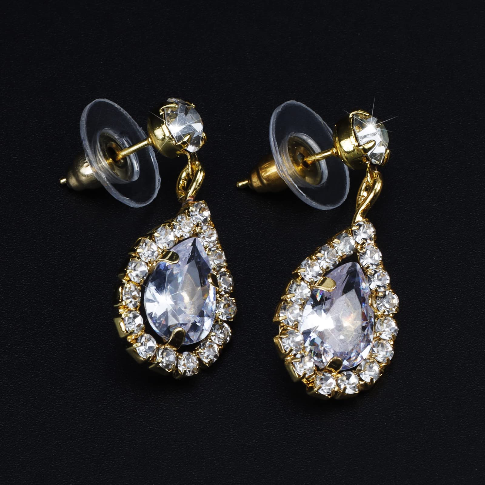 COCIDE Bride Jewelry Set Silver Crystal Wedding Necklace Earrings Bridal Rhinestone Teardrop Pendant Accessories for Women and Bridesmaids (3 piece set - 2 earrings and 1 necklace) - Image 6