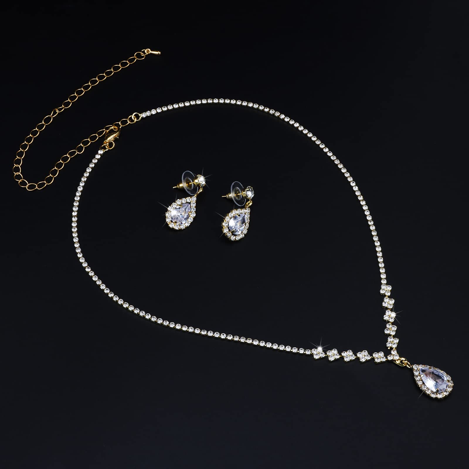 COCIDE Bride Jewelry Set Silver Crystal Wedding Necklace Earrings Bridal Rhinestone Teardrop Pendant Accessories for Women and Bridesmaids (3 piece set - 2 earrings and 1 necklace) - Image 8
