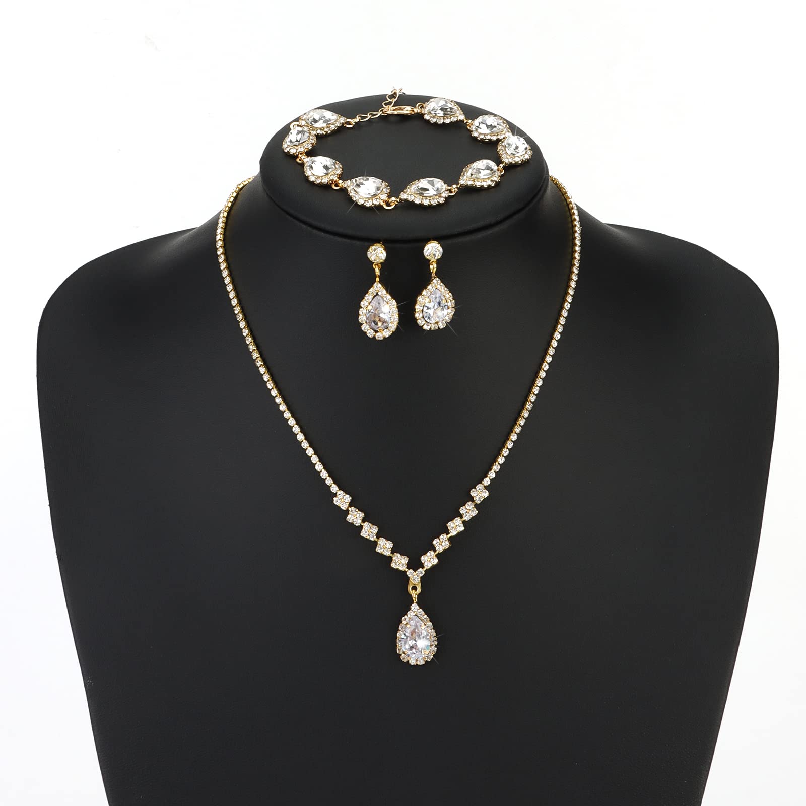 COCIDE Bride Jewelry Set Silver Crystal Wedding Necklace Earrings Bridal Rhinestone Teardrop Pendant Accessories for Women and Bridesmaids (3 piece set - 2 earrings and 1 necklace) - Image 9