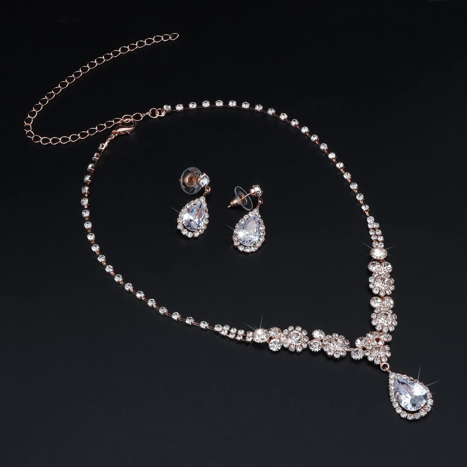 COCIDE Bride Jewelry Set Silver Crystal Wedding Necklace Earrings Bridal Rhinestone Teardrop Pendant Accessories for Women and Bridesmaids (3 piece set - 2 earrings and 1 necklace) - Image 3
