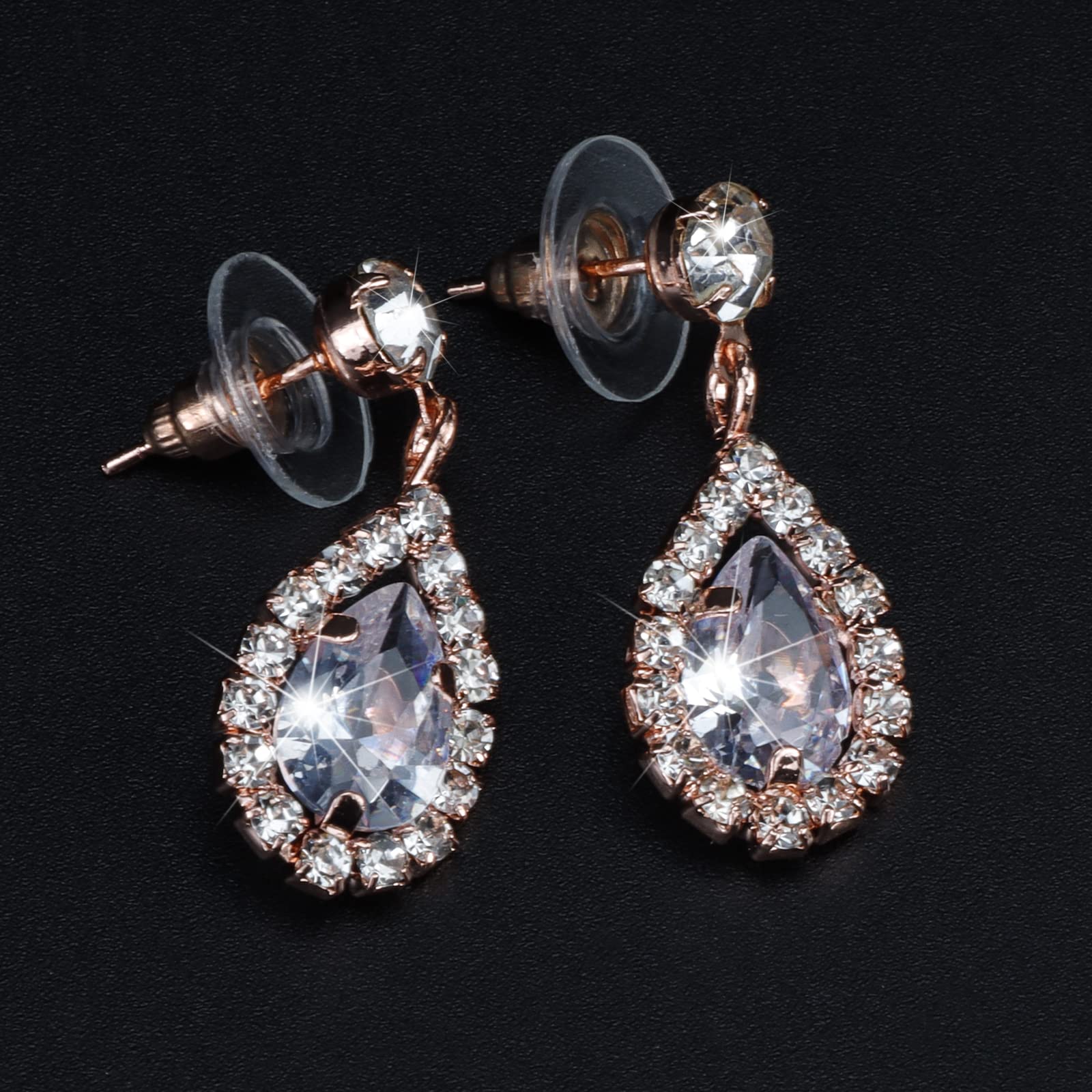 COCIDE Bride Jewelry Set Silver Crystal Wedding Necklace Earrings Bridal Rhinestone Teardrop Pendant Accessories for Women and Bridesmaids (3 piece set - 2 earrings and 1 necklace) - Image 4