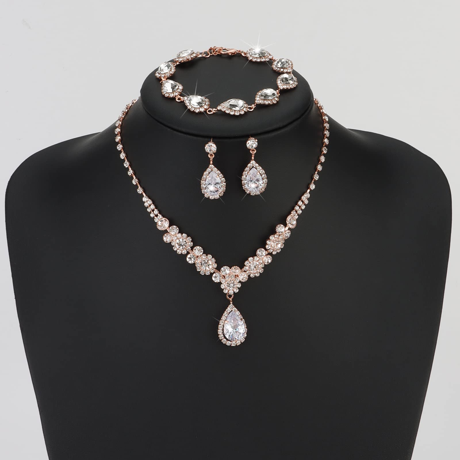COCIDE Bride Jewelry Set Silver Crystal Wedding Necklace Earrings Bridal Rhinestone Teardrop Pendant Accessories for Women and Bridesmaids (3 piece set - 2 earrings and 1 necklace) - Image 7