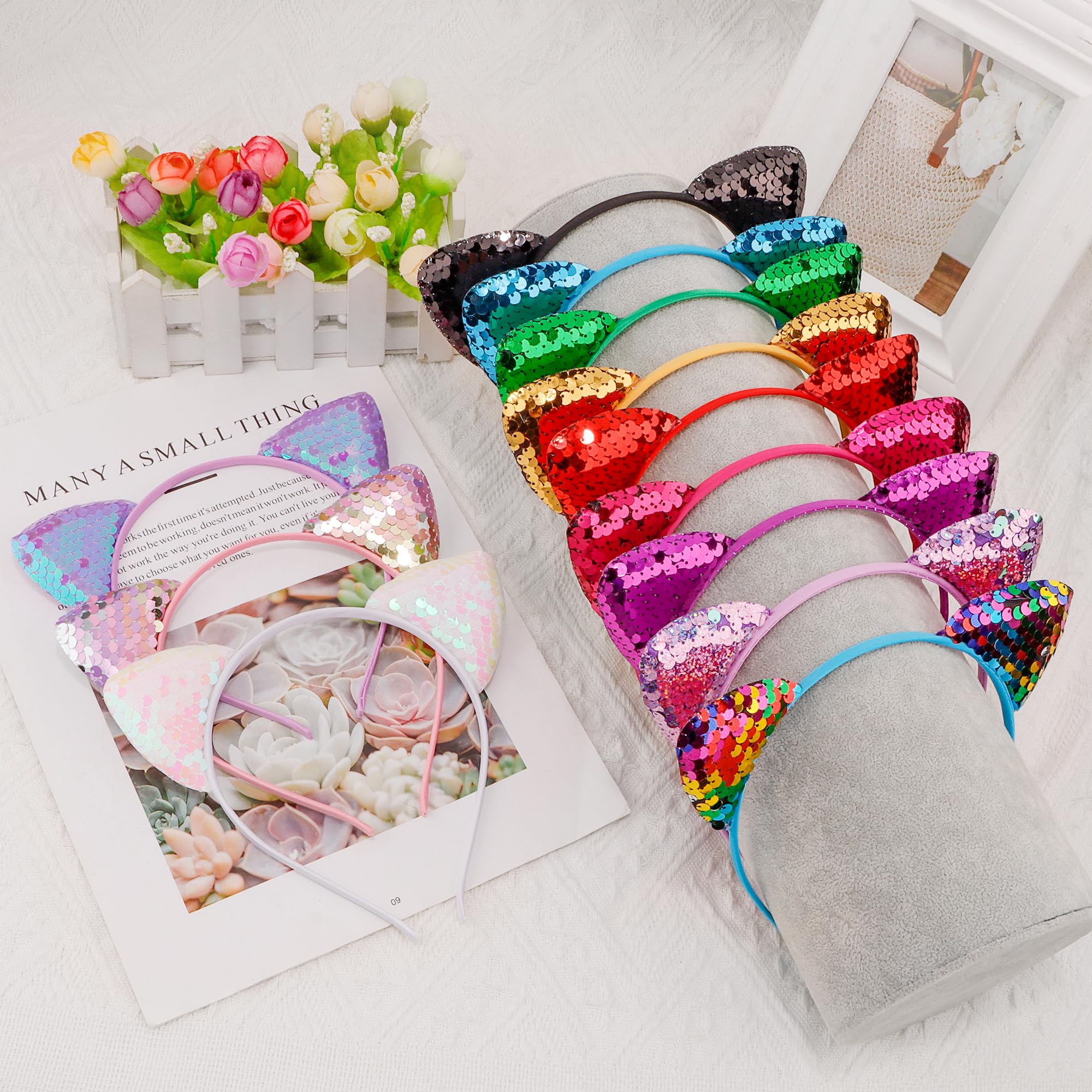 COCIDE Cat Ears Headbands for Women Sequin Hairband for Girls Taylor Party Decorations for Girls Kitty Favors Birthday for Gabby Halloween Hair Accessories Cosplay - Image 6