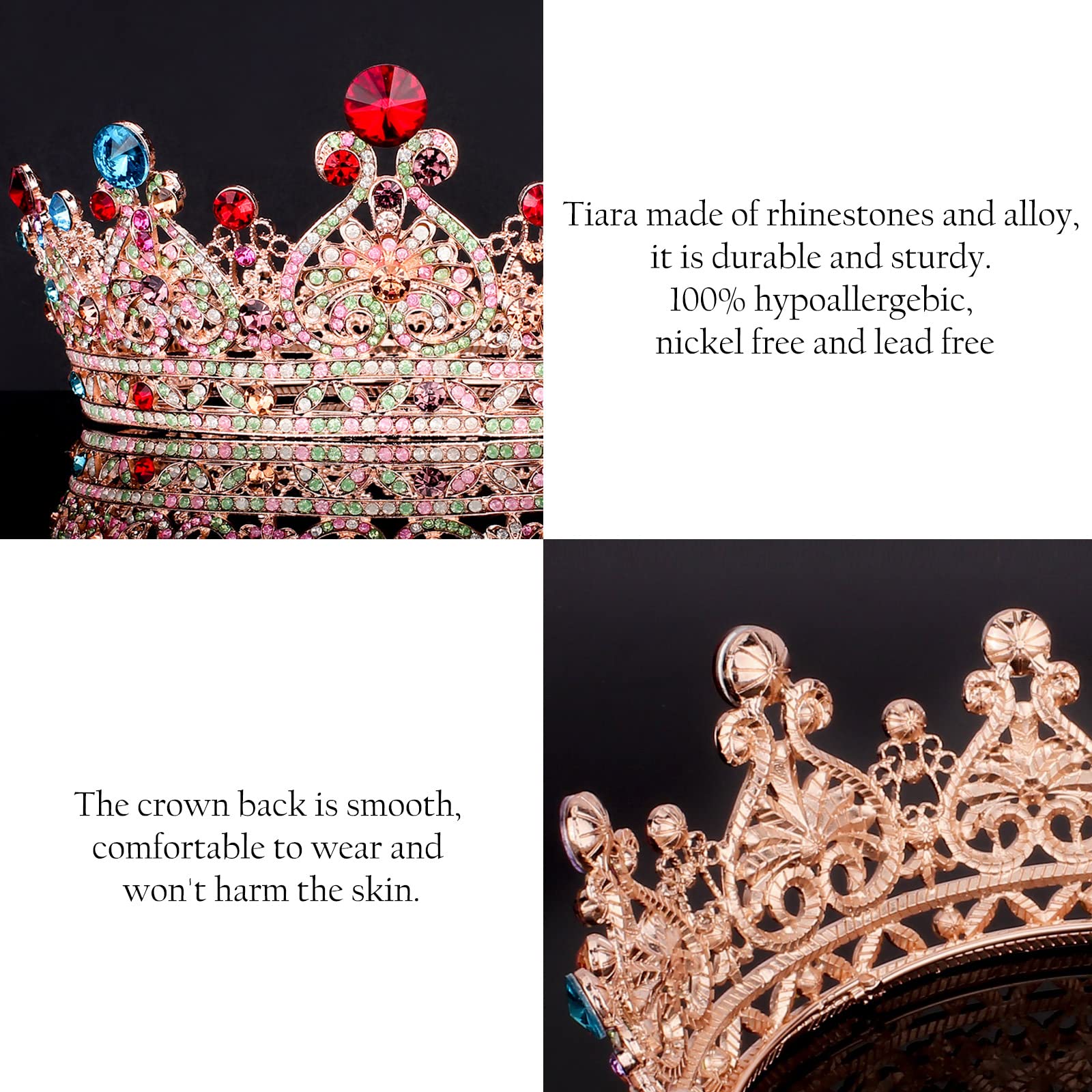 COCIDE Crown for Women Crystal Queen Crowns and Tiaras Girls Full Round Wedding Headband Hair Accessories for Birthday Pageant Prom Bridal Party Halloween Costume - Image 6