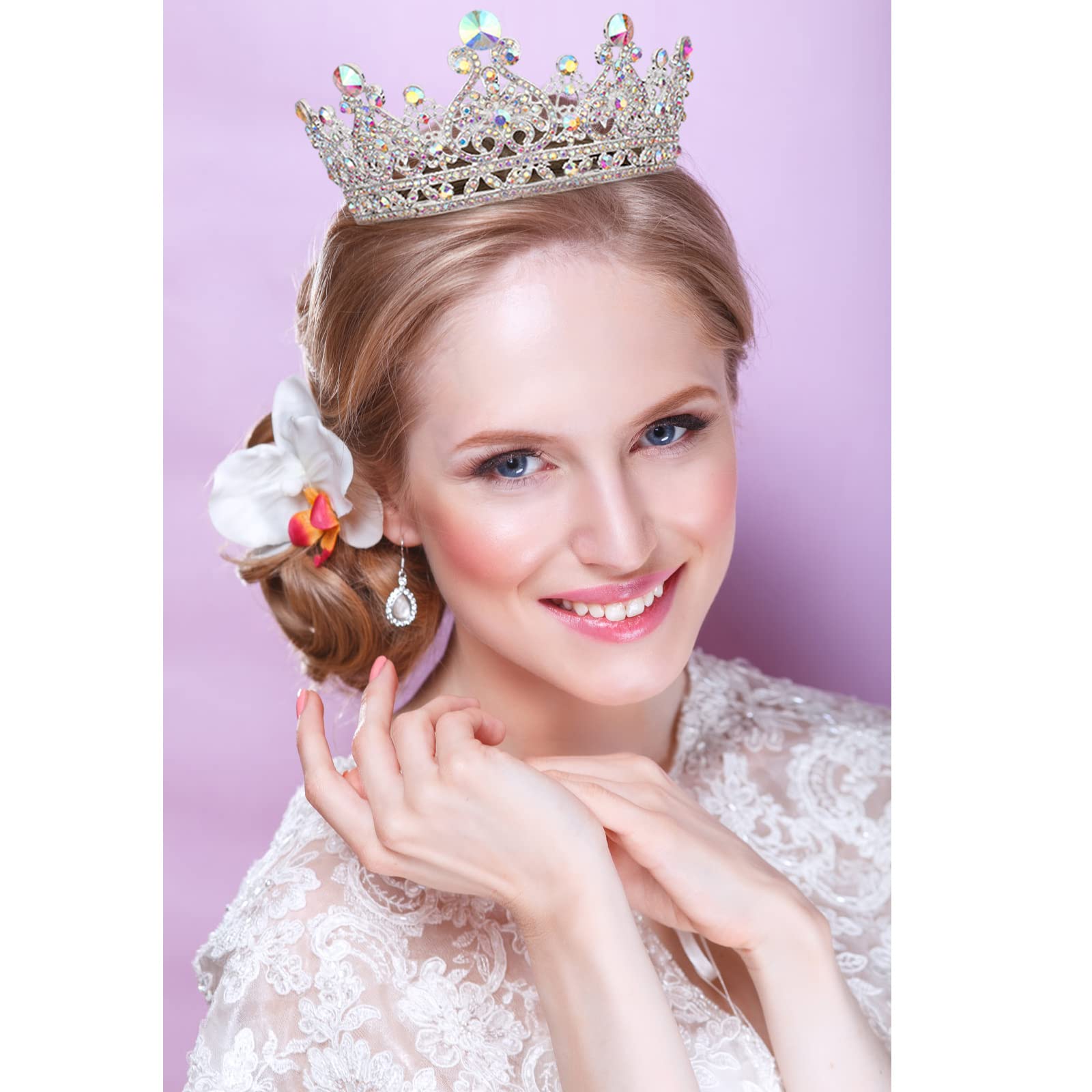 COCIDE Crown for Women Crystal Queen Crowns and Tiaras Girls Full Round Wedding Headband Hair Accessories for Birthday Pageant Prom Bridal Party Halloween Costume - Image 3