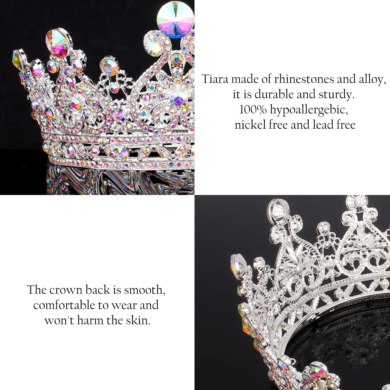 COCIDE Crown for Women Crystal Queen Crowns and Tiaras Girls Full Round Wedding Headband Hair Accessories for Birthday Pageant Prom Bridal Party Halloween Costume - Image 7