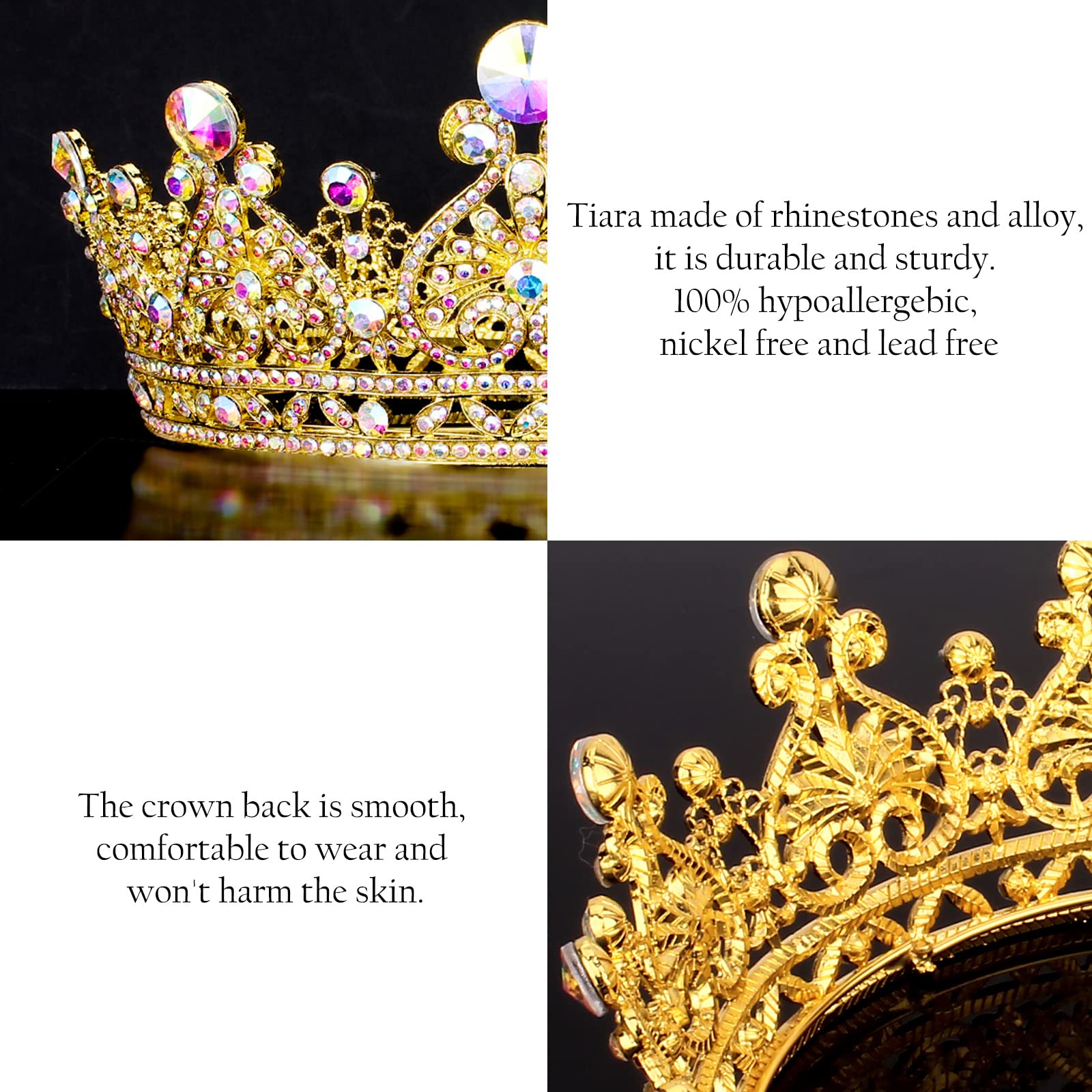 COCIDE Crown for Women Crystal Queen Crowns and Tiaras Girls Full Round Wedding Headband Hair Accessories for Birthday Pageant Prom Bridal Party Halloween Costume - Image 6