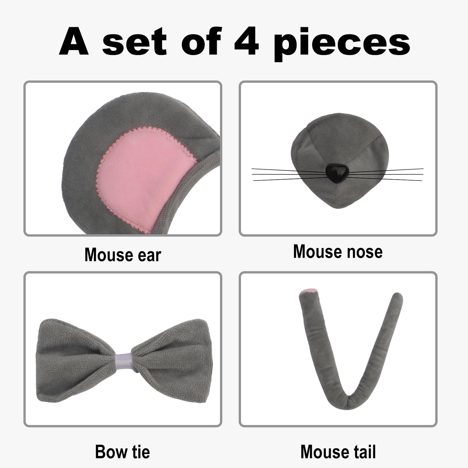 COCIDE Mouse Ears Headbands Rat Head Bands Ratatouille Costume Nose Bow Tie Tail Set Cosplay Halloween Dress Up Party Accessories Decorations Costume - Image 4