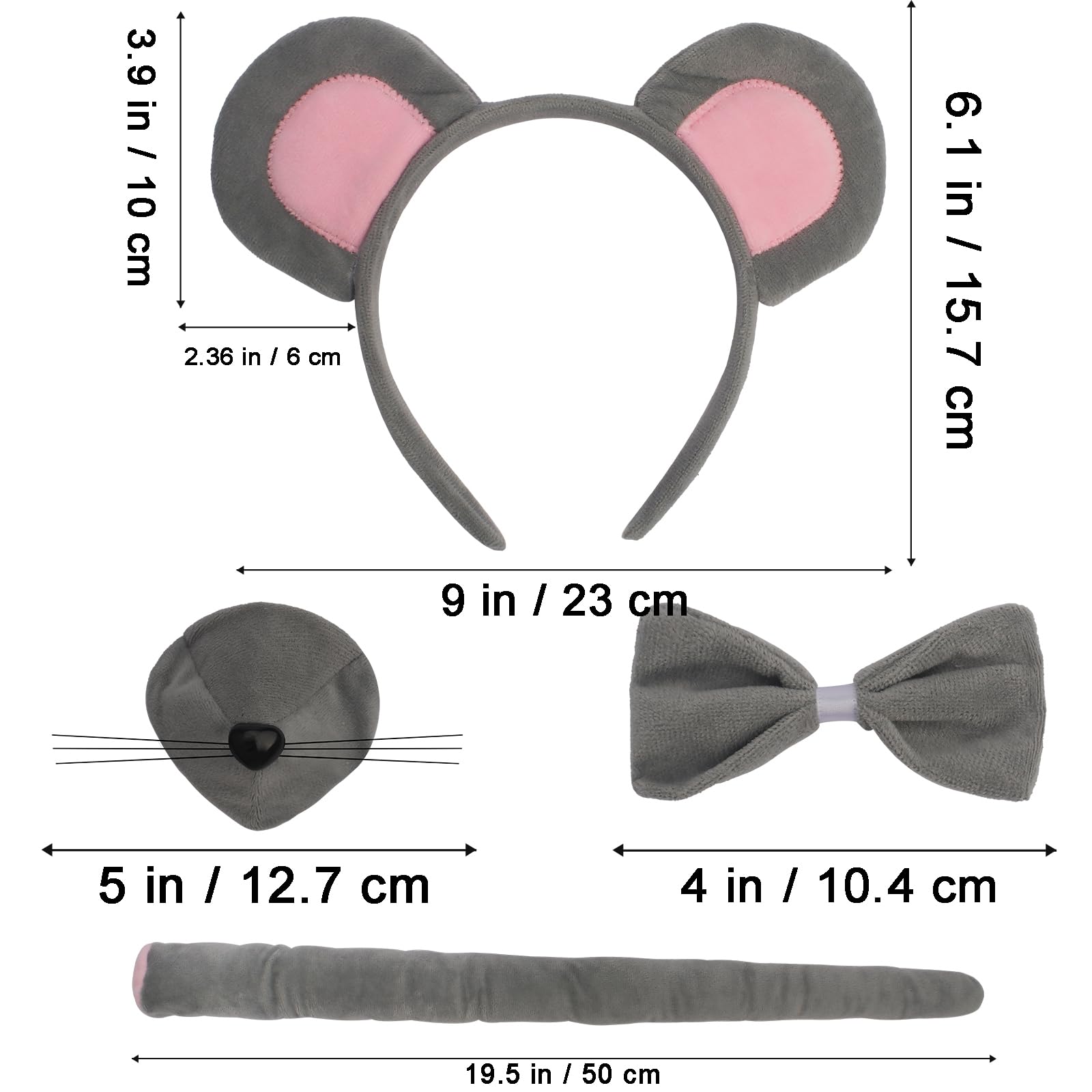 COCIDE Mouse Ears Headbands Rat Head Bands Ratatouille Costume Nose Bow Tie Tail Set Cosplay Halloween Dress Up Party Accessories Decorations Costume - Image 5