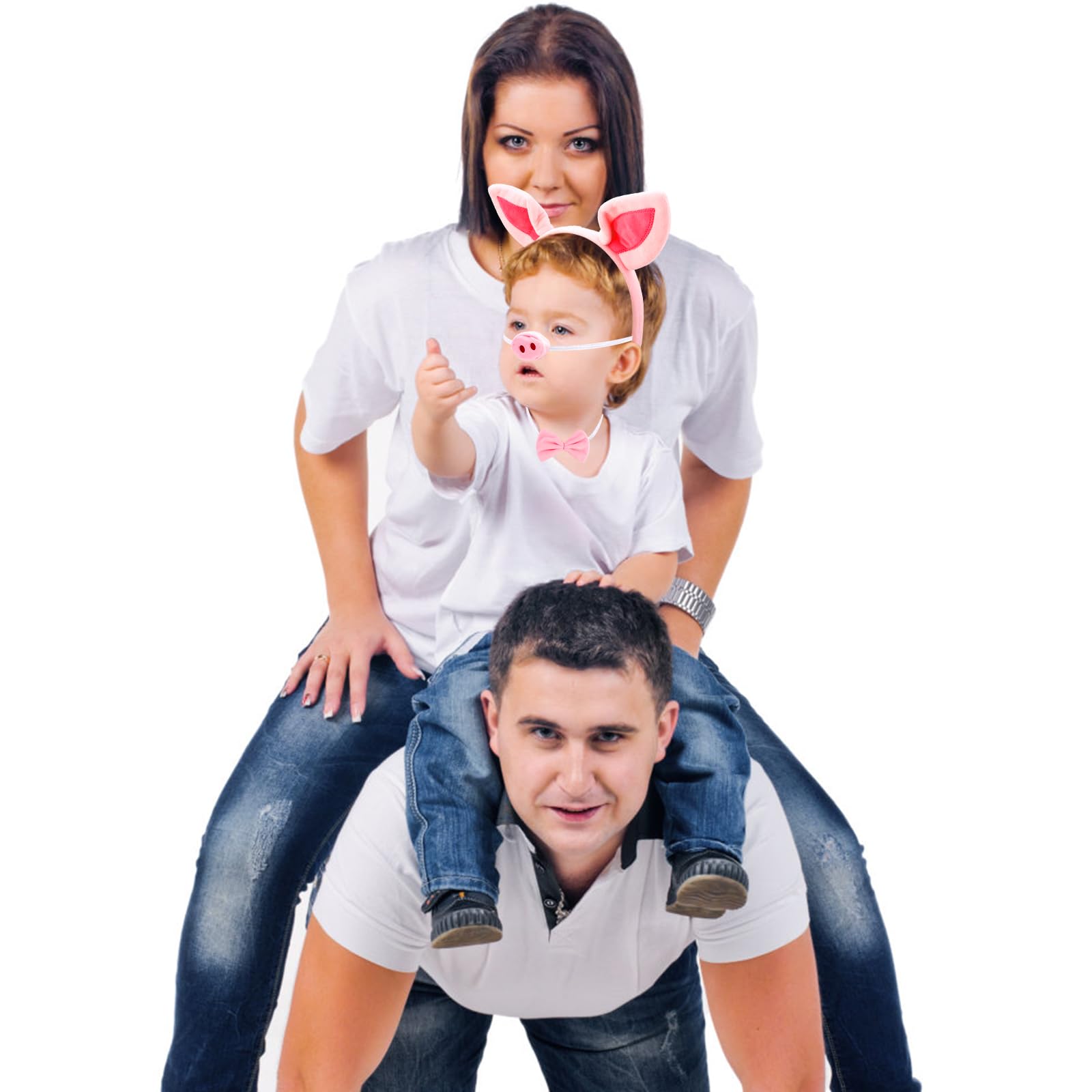 COCIDE Pig Ears Headbands Peppa Pig Costume Miss Piglet for Women Piggy Mask for Adults Tail Shrek Nose and Bow Tie Halloween Dress Up Party Decoration Accessories Set - Image 3