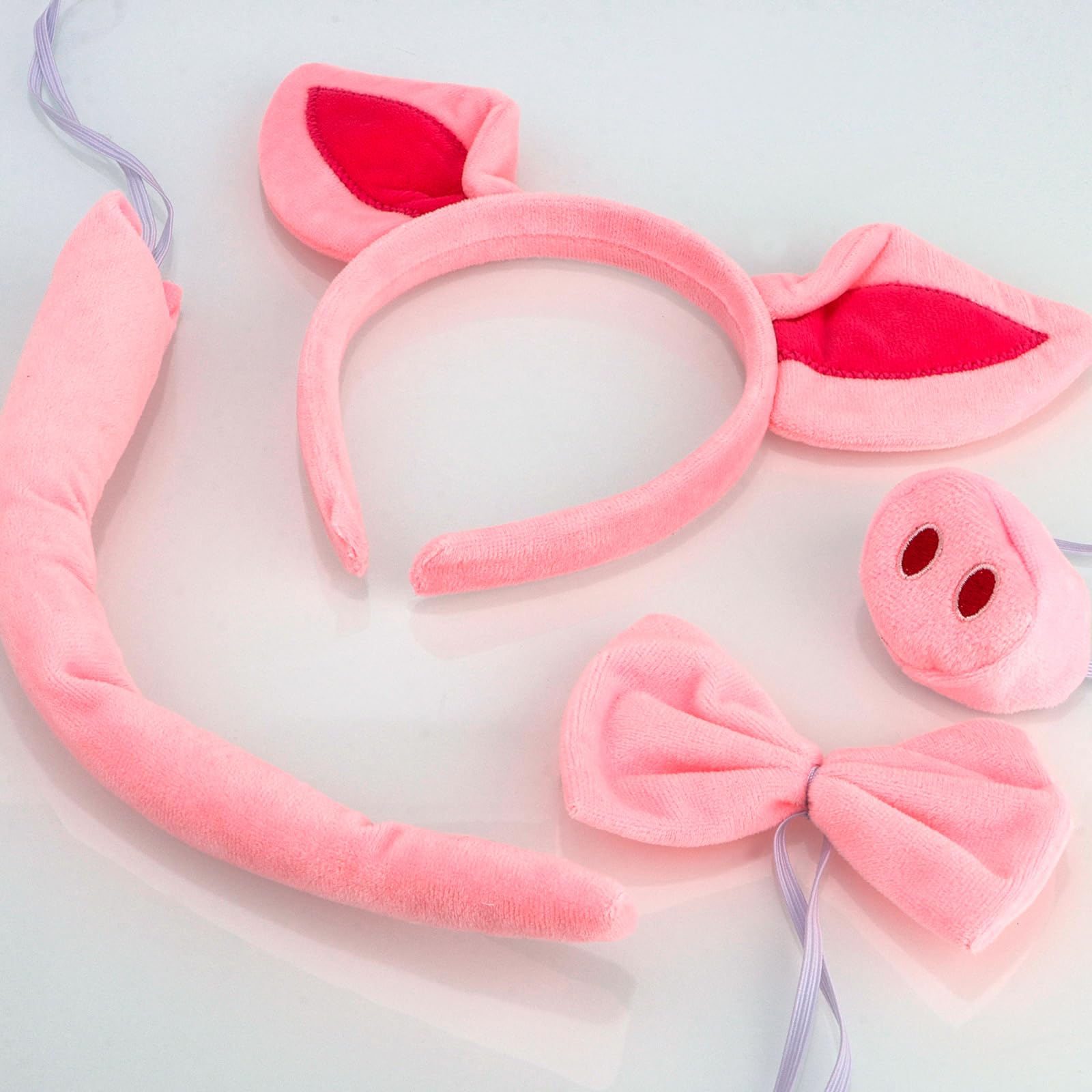 COCIDE Pig Ears Headbands Peppa Pig Costume Miss Piglet for Women Piggy Mask for Adults Tail Shrek Nose and Bow Tie Halloween Dress Up Party Decoration Accessories Set - Image 5