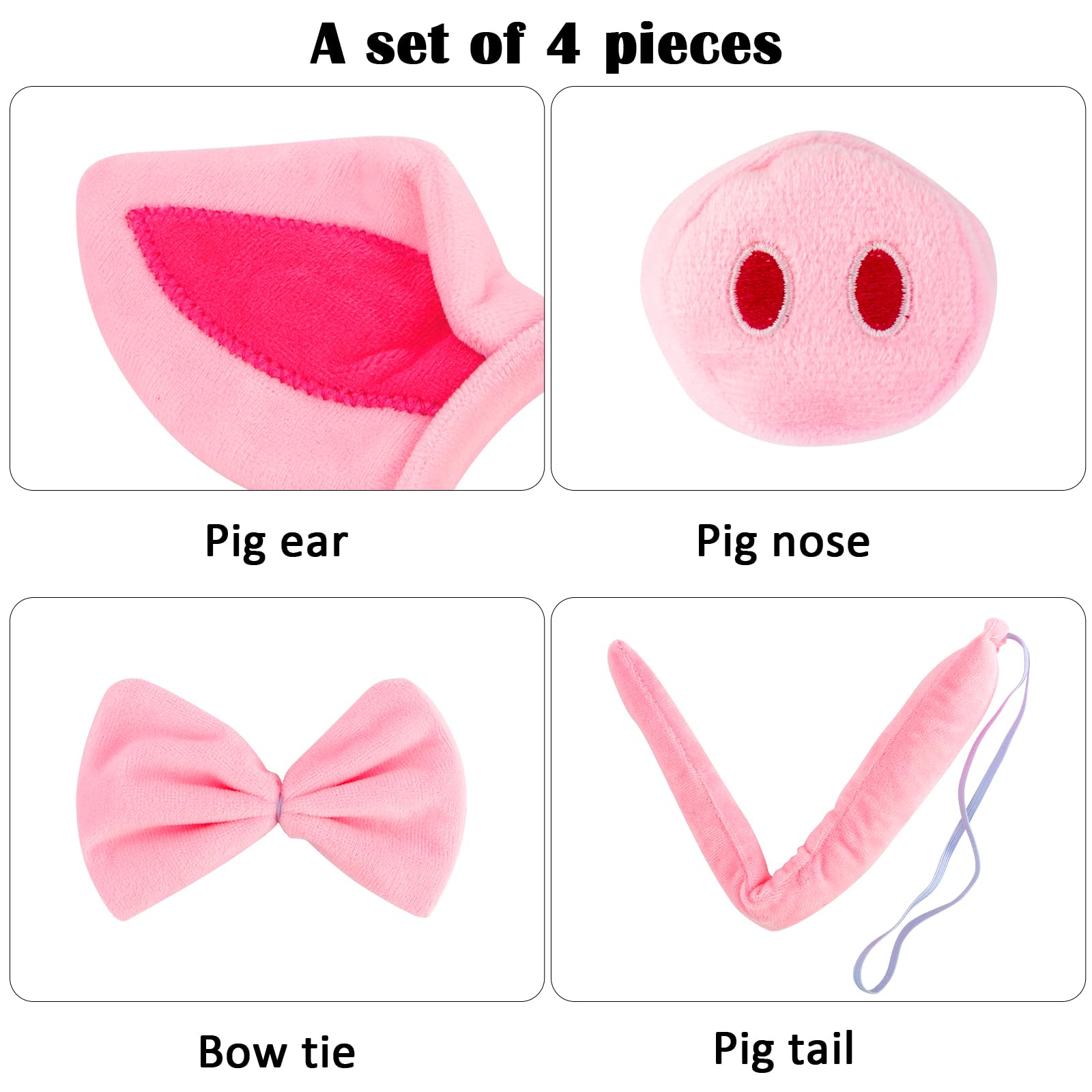 COCIDE Pig Ears Headbands Peppa Pig Costume Miss Piglet for Women Piggy Mask for Adults Tail Shrek Nose and Bow Tie Halloween Dress Up Party Decoration Accessories Set - Image 6