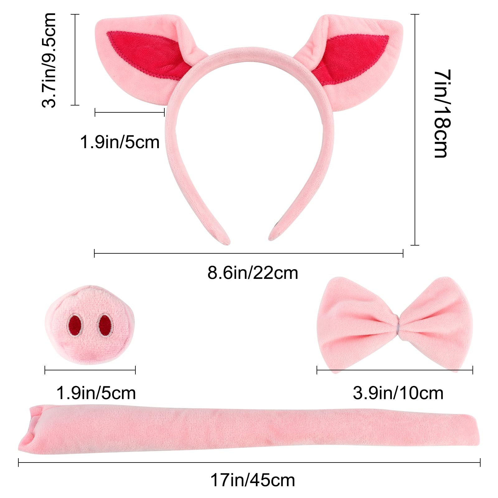 COCIDE Pig Ears Headbands Peppa Pig Costume Miss Piglet for Women Piggy Mask for Adults Tail Shrek Nose and Bow Tie Halloween Dress Up Party Decoration Accessories Set - Image 7