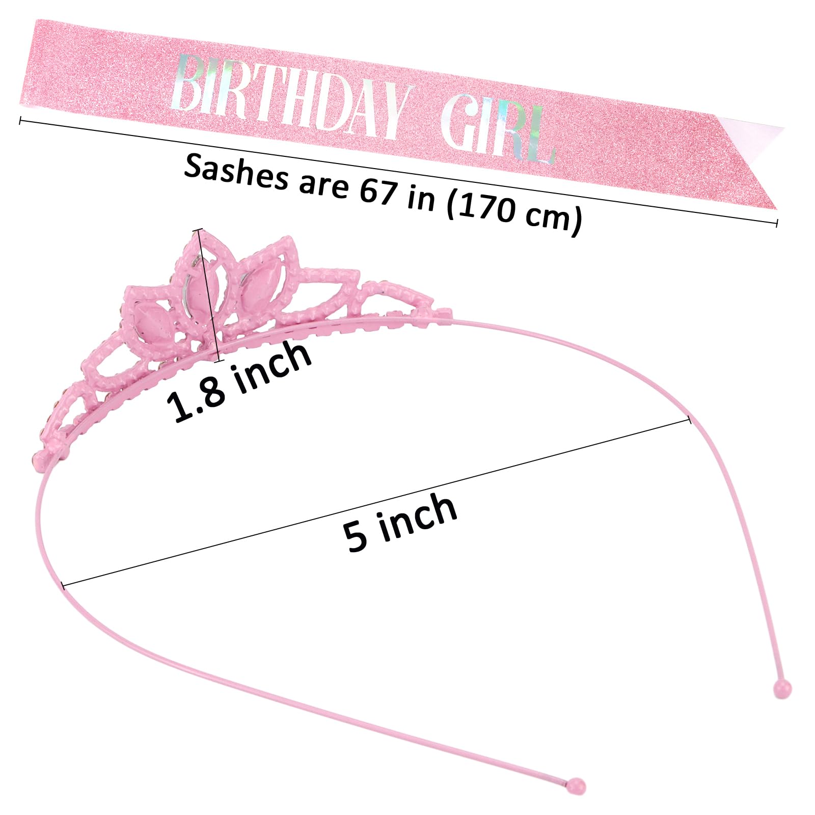 COCIDE Princess Sash and Tiara Set for Girls and Women - Birthday Party Accessories Kit with Pink Crown, Happy Birthday Decorations, Glitter Sash, Crystal Rhinestone - Image 6