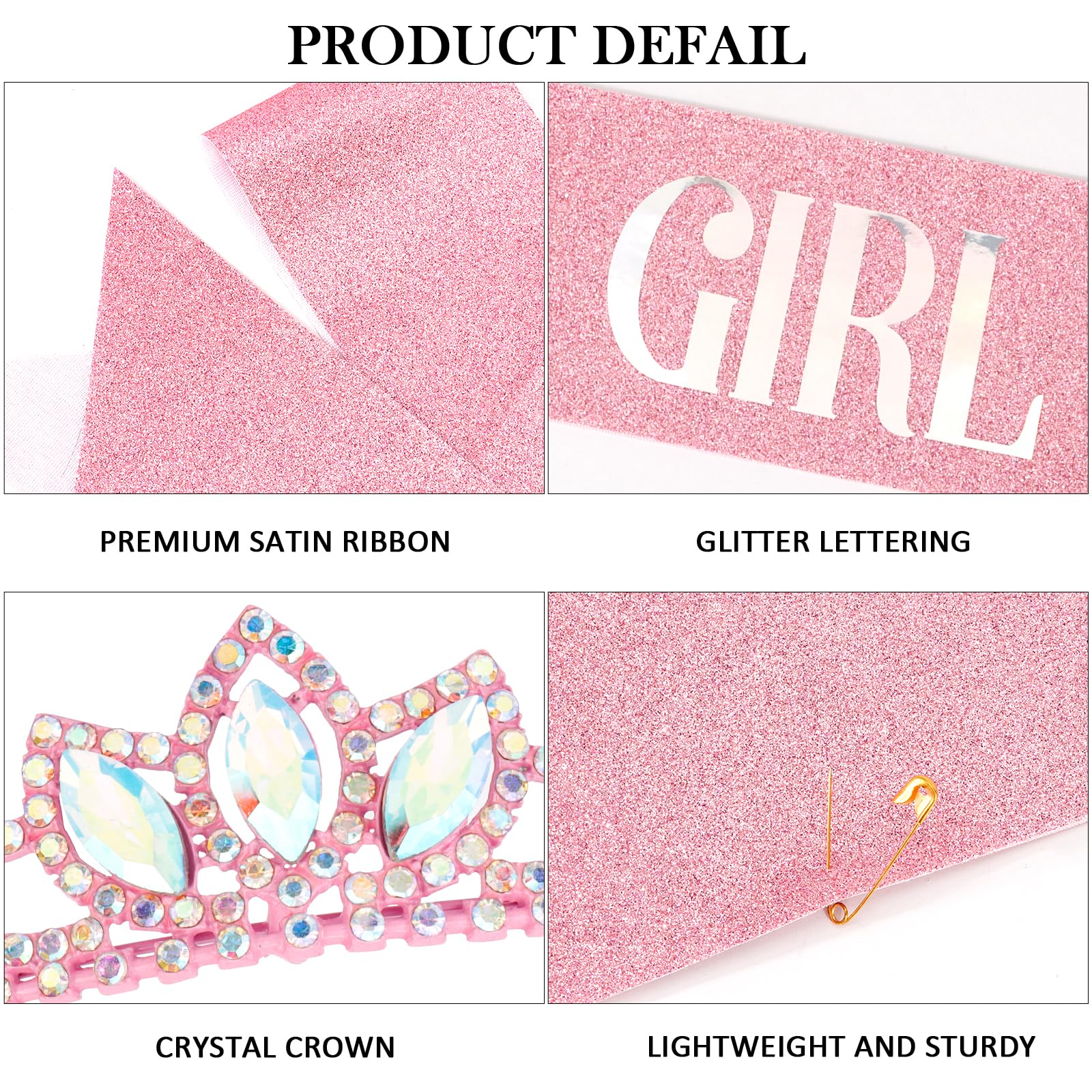 COCIDE Princess Sash and Tiara Set for Girls and Women - Birthday Party Accessories Kit with Pink Crown, Happy Birthday Decorations, Glitter Sash, Crystal Rhinestone - Image 7