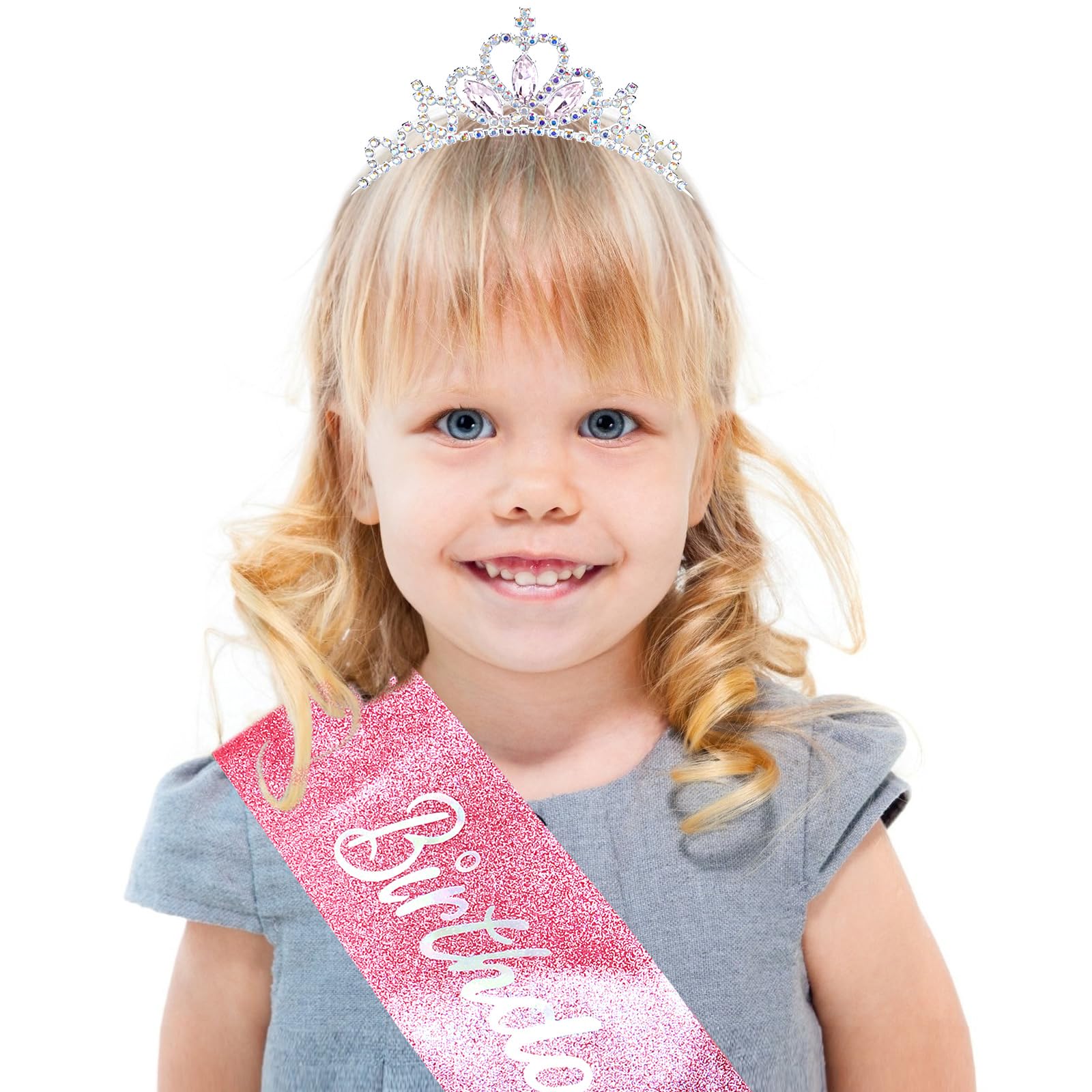 COCIDE Princess Sash and Tiara Set for Girls and Women - Happy Birthday Party Accessories Kit with Pink Crown, Crystal Rhinestone Tiara, Glitter Sash Decorations - Image 5