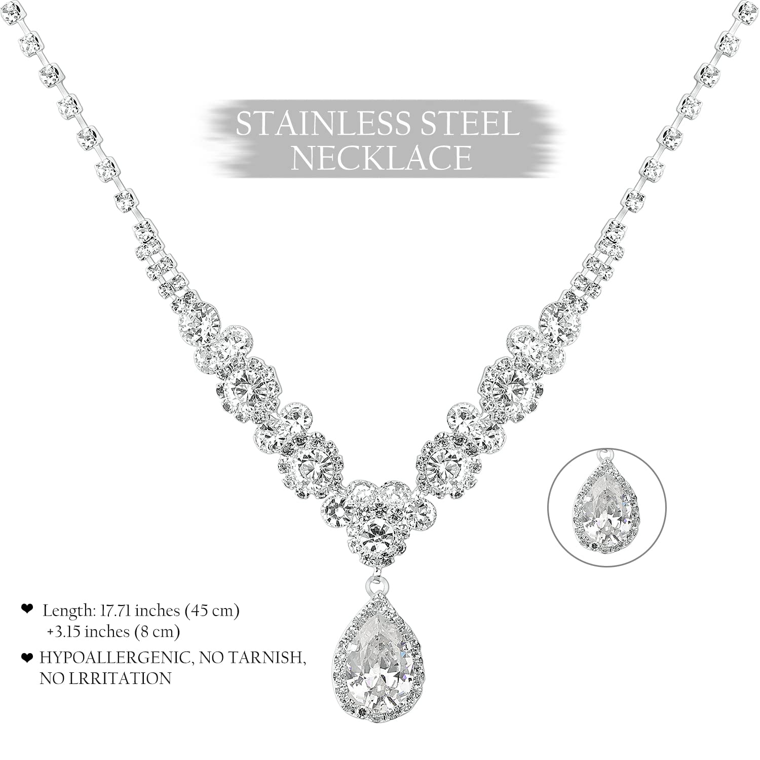 COCIDE Silver Jewelry Set for Women Crystal Tiara and Necklace Kit for Girls Rhinestone Crown Earrings Neck Accessories for Bride Wedding Birthday Party Bridal Prom Bridesmaid Dress up - Image 5