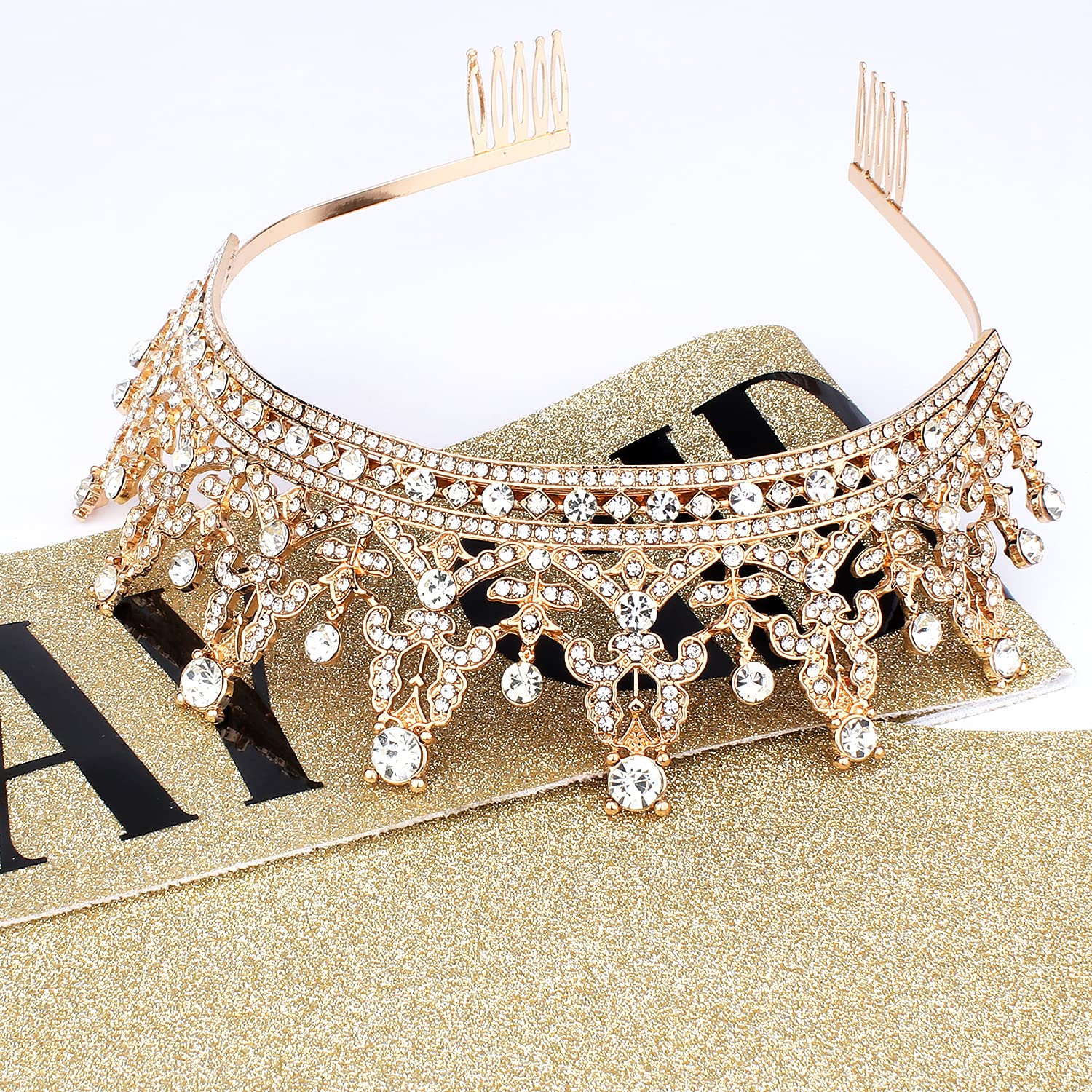 COCIDE Tiara and Crown Set - Women's Rhinestone Headband, Girls' Birthday Sash, Crystal Hair Accessories, Cake Toppers - Image 5