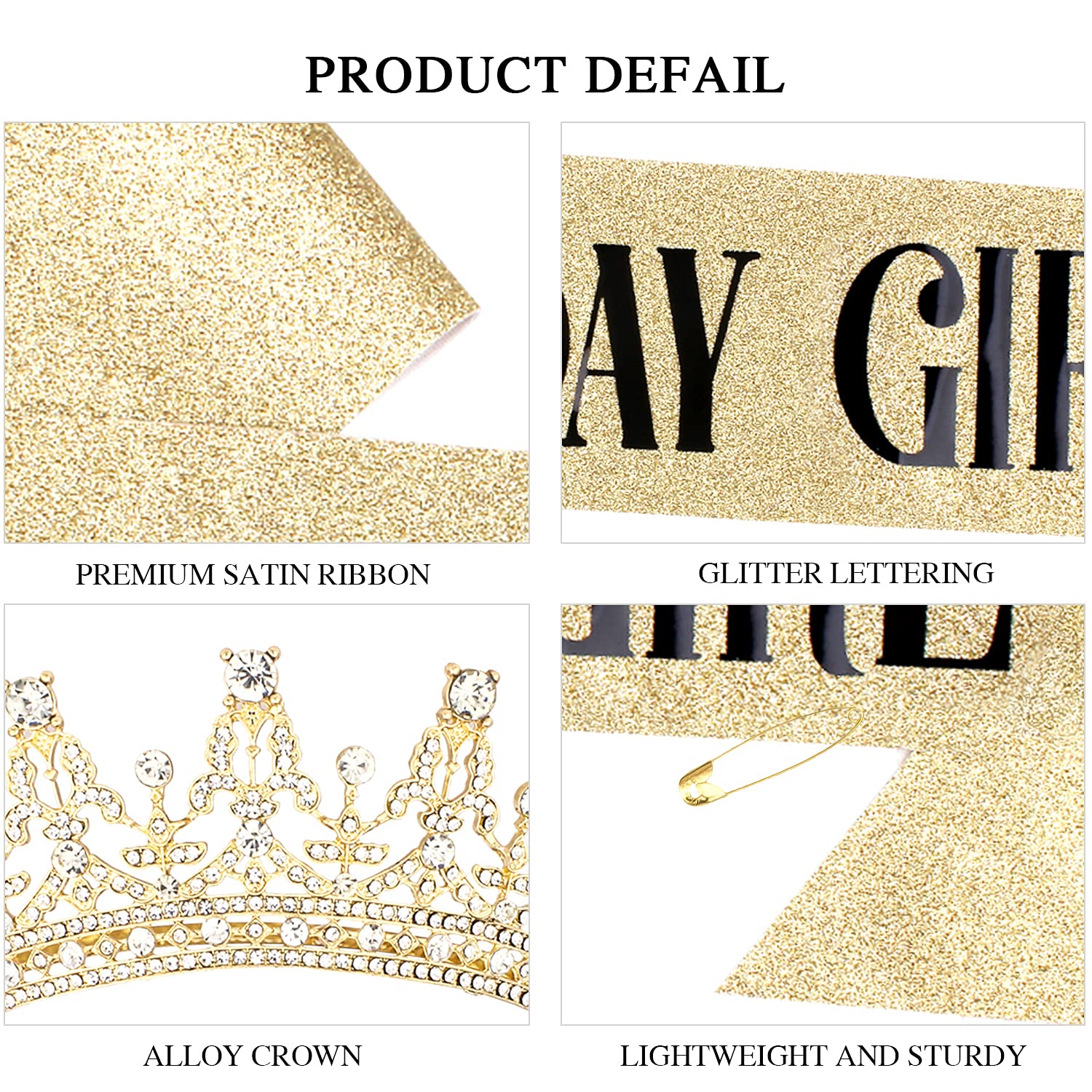 COCIDE Tiara and Crown Set - Women's Rhinestone Headband, Girls' Birthday Sash, Crystal Hair Accessories, Cake Toppers - Image 6