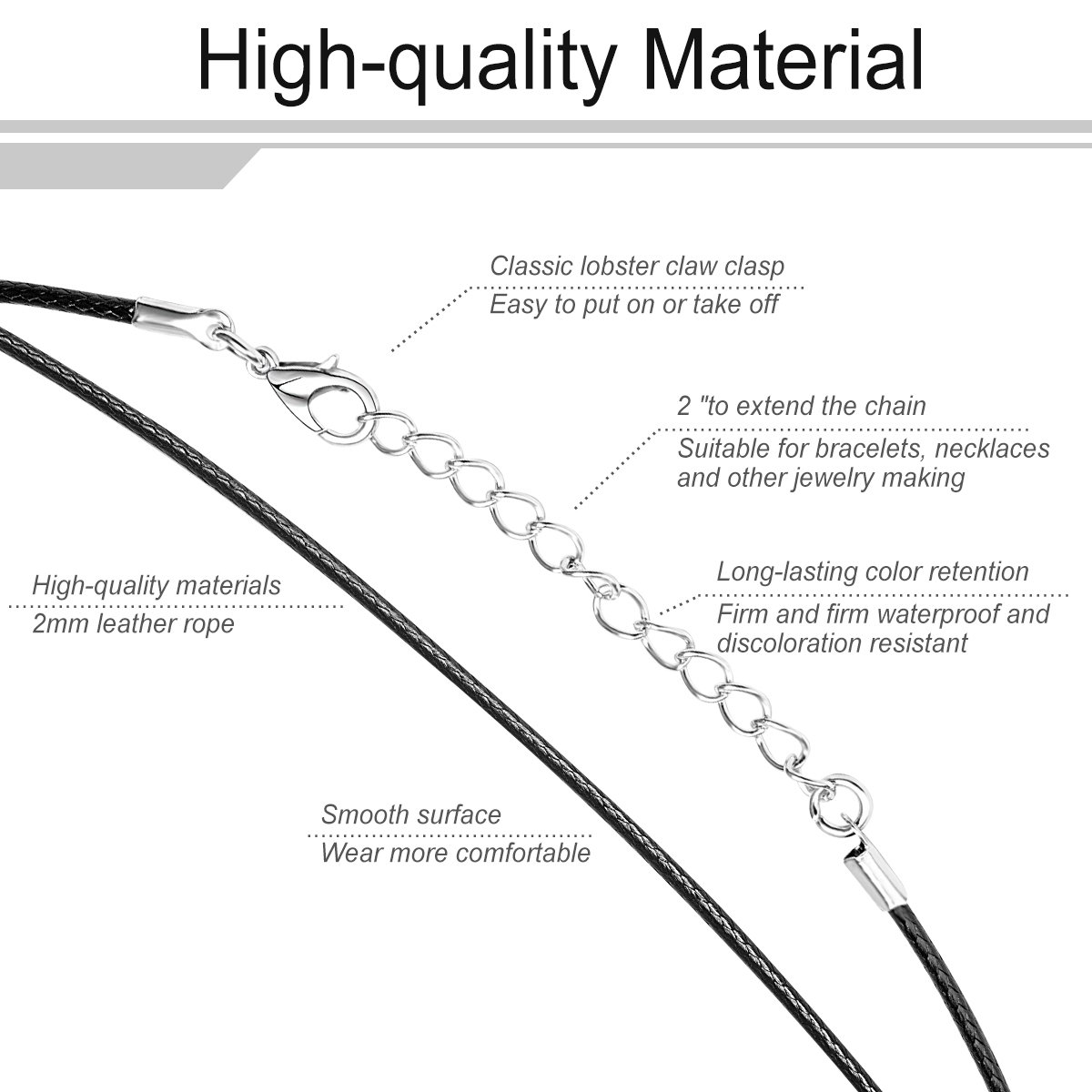 Exacoo 100 Pcs 2.0mm Black Necklace Cord with Lobster Claw Clasp for DIY Jewelry Making, 18 inches - Image 3