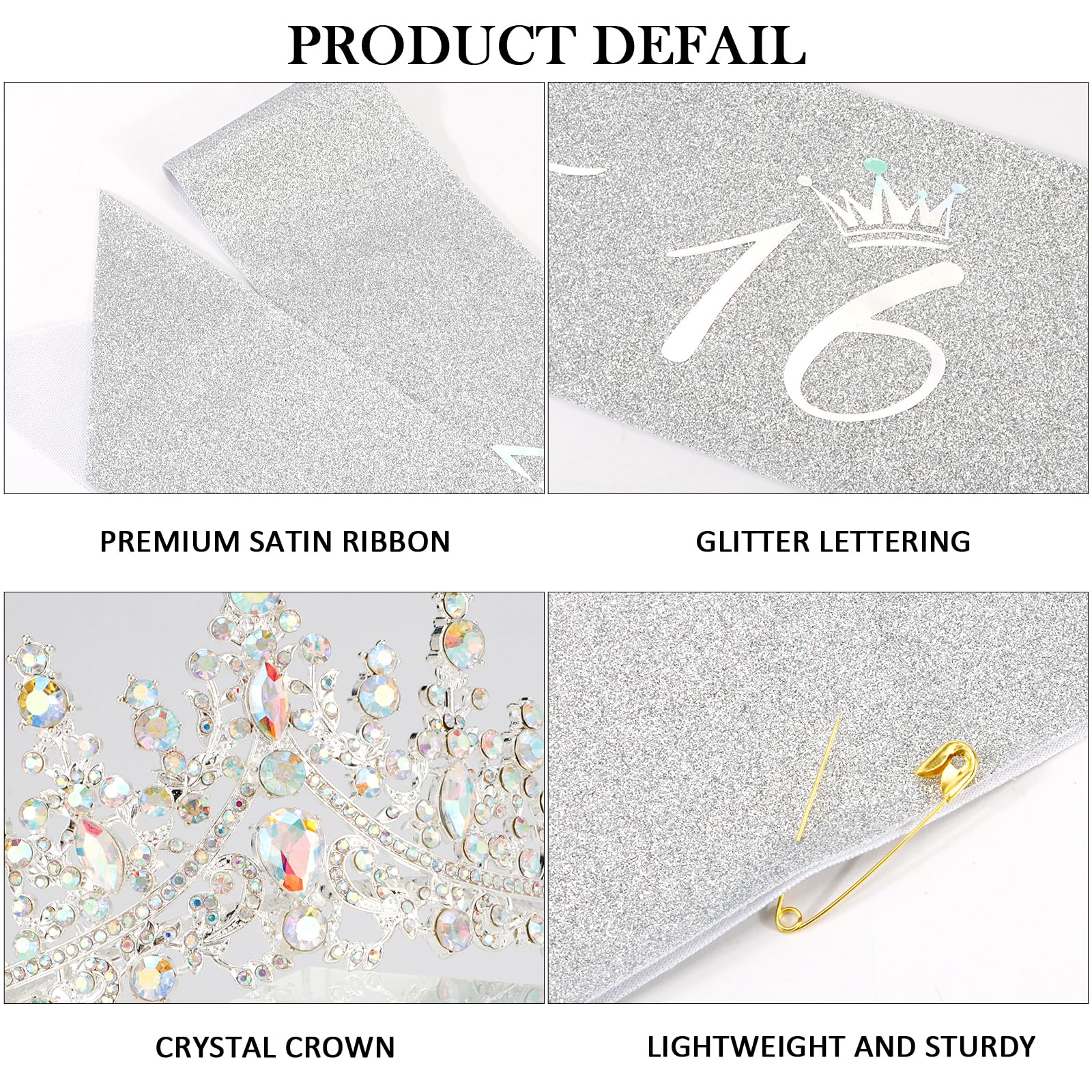 Sweet 16 Birthday Sashes and Tiaras for Women - 16th Crowns and Sashes for Girls Kit - Birthday Decoration - Party Gifts and Accessories - Image 6